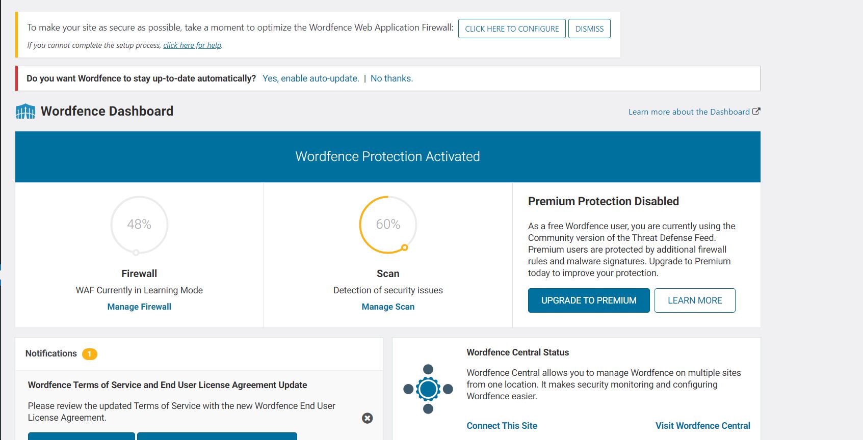 How To Install Wordfence Guide - Configuring Step 3 - Wordfence Dashboard