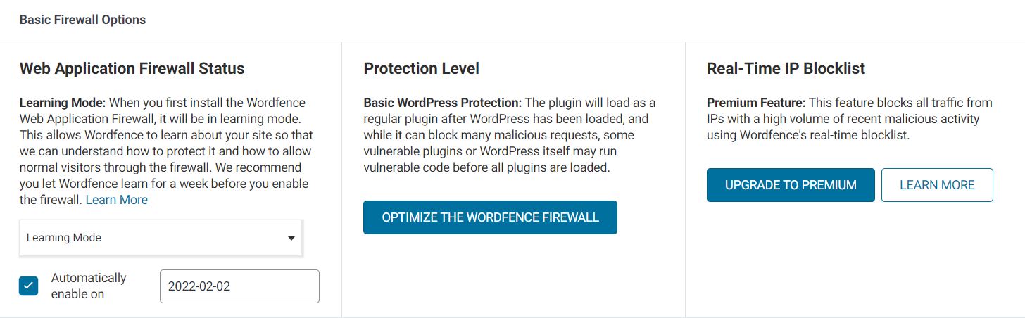 Wordfence Guide - Firewall Learning mode